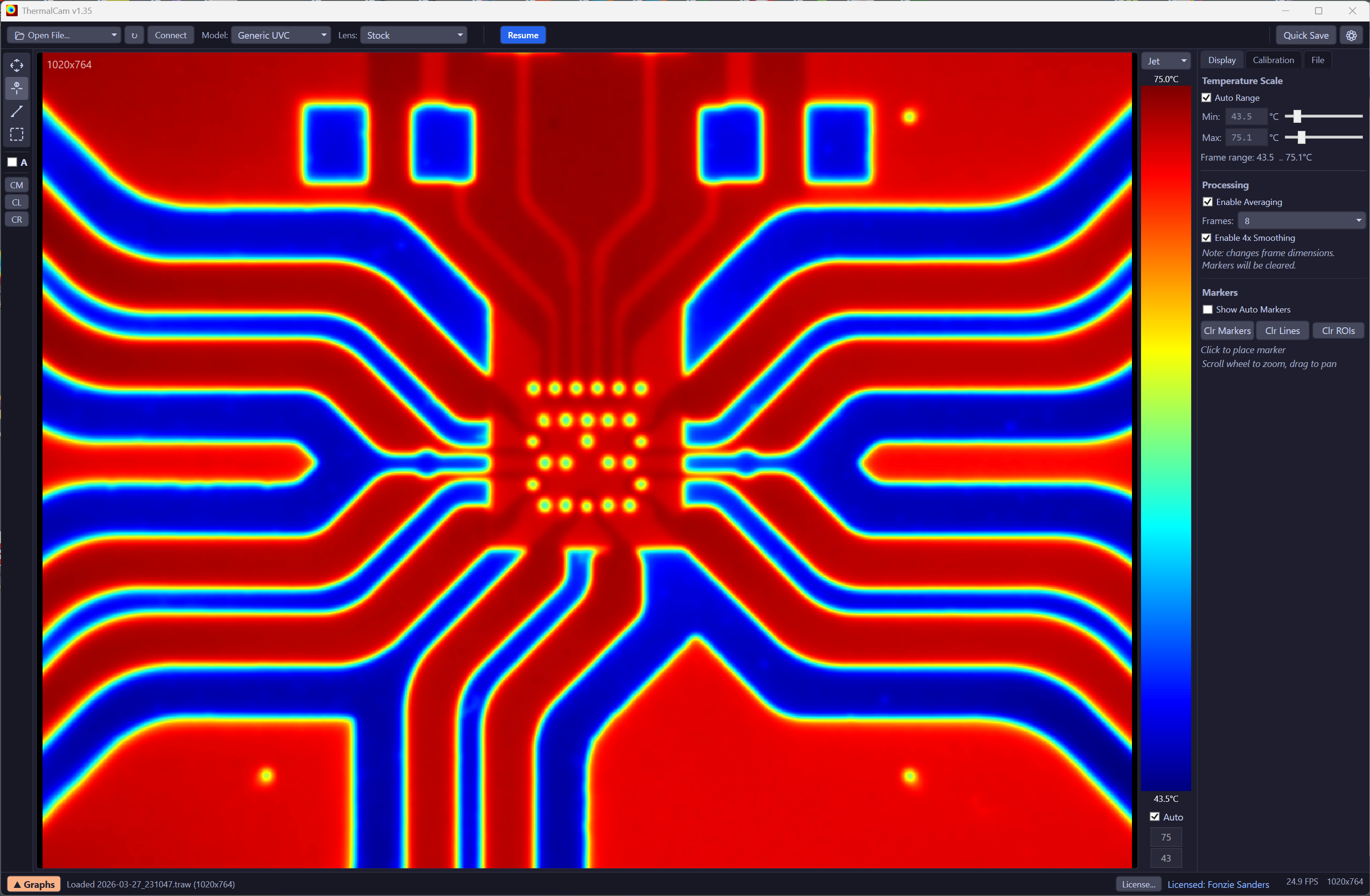 Live thermal view of a PCB in HotSpotter